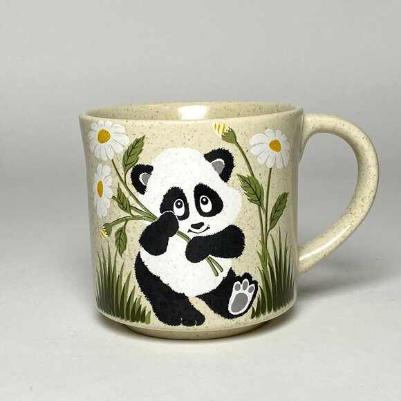Vintage Otagiri Hand Crafted Panda Bear Daisy Coffee Mug Ceramic Made in Japan - Picture 1 of 8